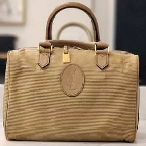 Yves Saint Laurent Beige Gold  Textured Boston Bag